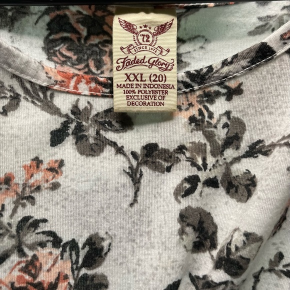 Faded Glory Long Sleeve Embroidered Mesh Sleeve Floral Blouse- Size 2XL / XXL - Picture 4 of 4